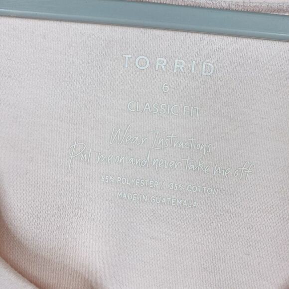 Torrid Plus Size 6X Girlfriend V-Neck Long Sleeve Tee Top Pink Cotton Blend - Picture 5 of 7